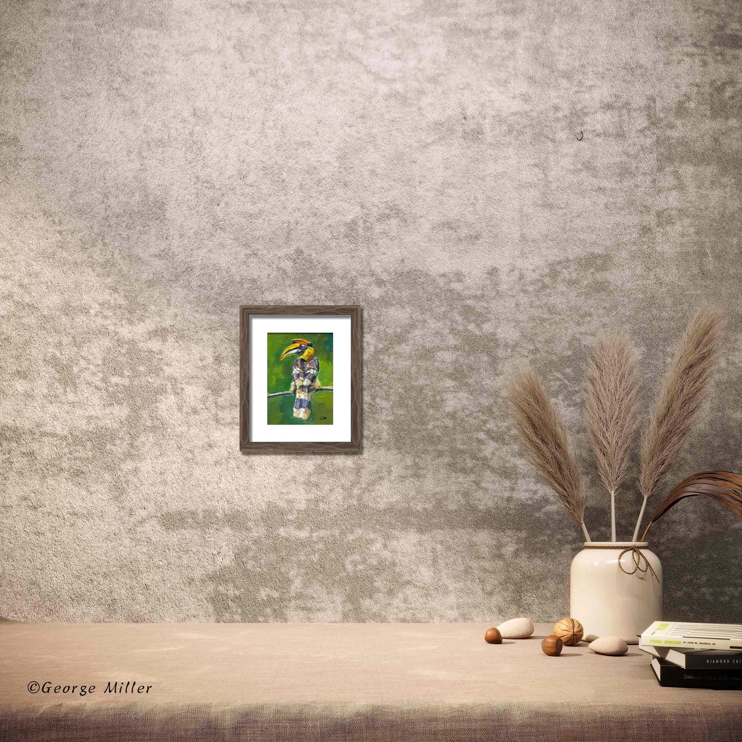 Modern Art European Wildlife Oil Painting Textured Woodpecker Portrait Contemporary Forest Scene