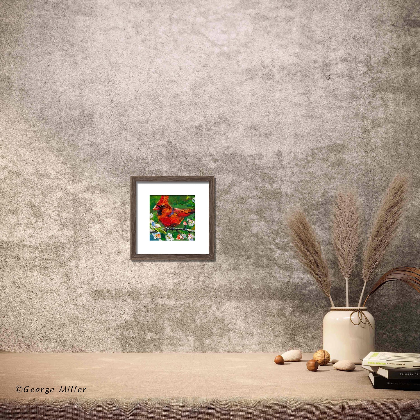 Original Oil Painting, "Cardinal's Spring Serenade," Colorful Bird Wall Decor