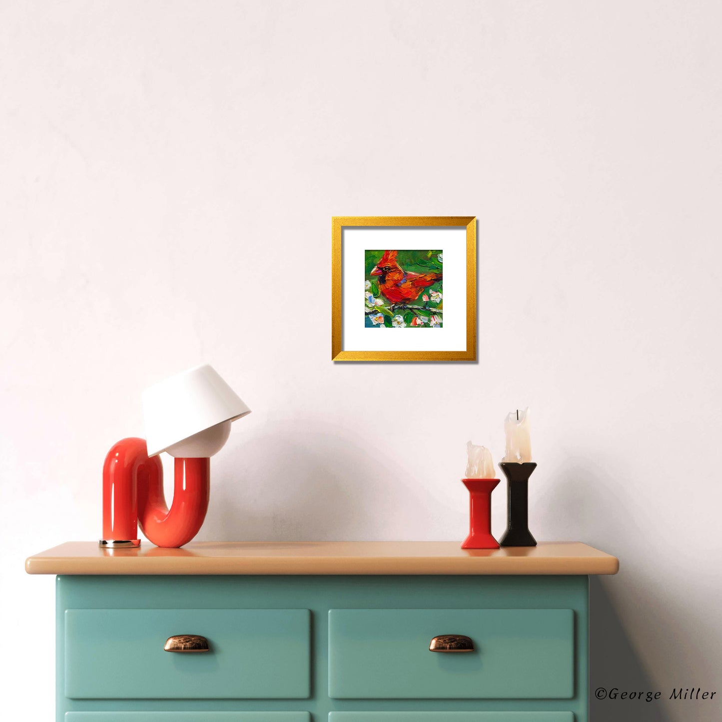 Textured Wall Art, "Cardinal's Spring Serenade," Original Bird Art