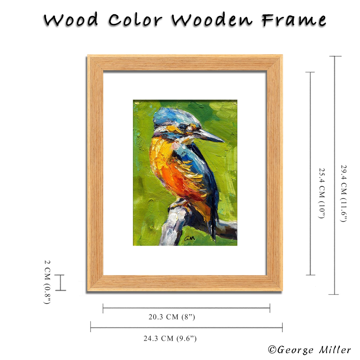 Original Oil Painting Kingfisher on Branch - Palette Knife Texture