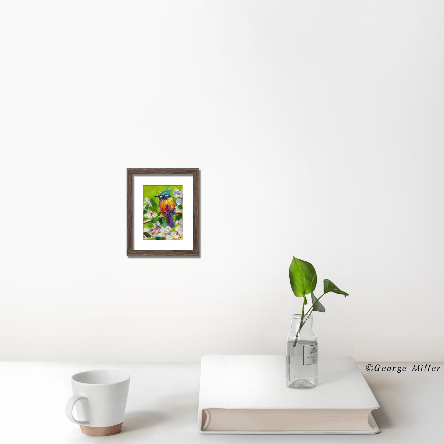 Original Bird Painting, Textured Floral Art, Oil Painting on Canvas, Colorful Wall Art, Bird Lover Gift by George Miller