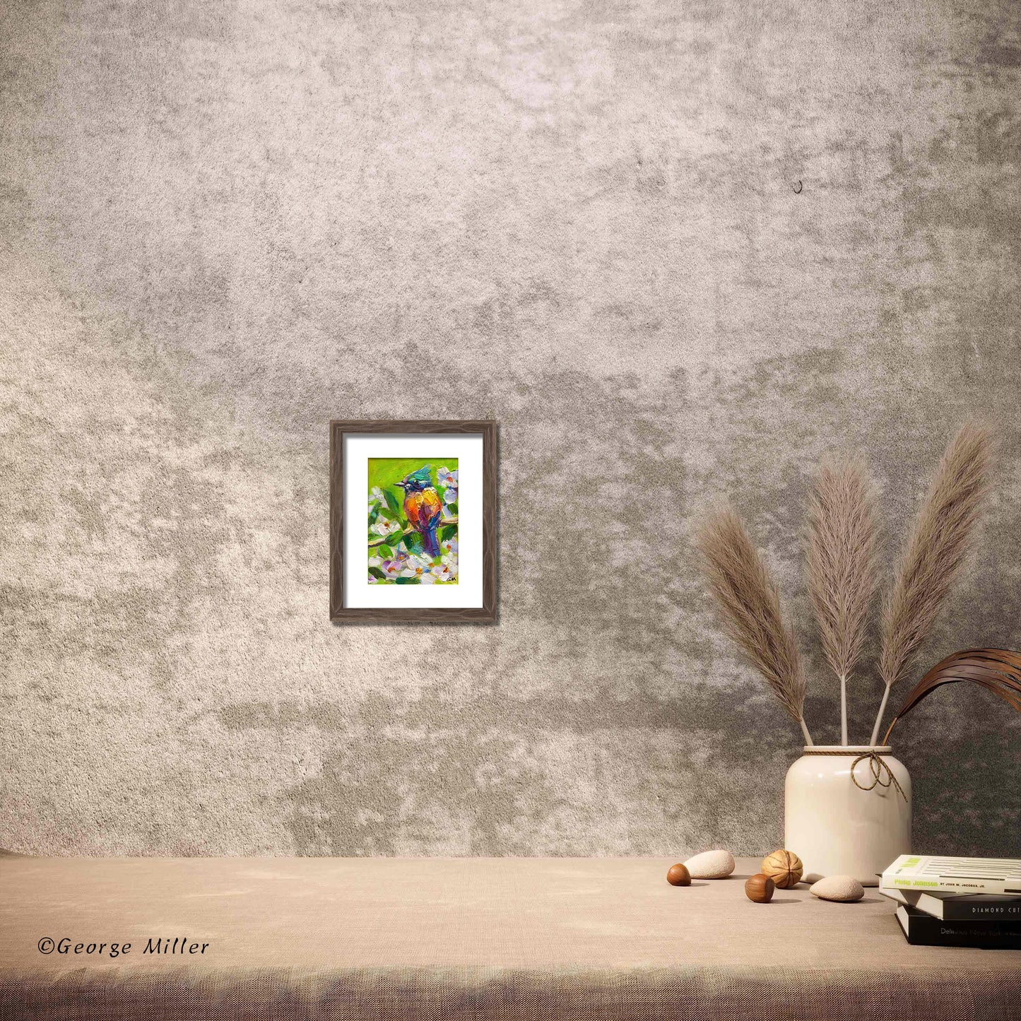 Bird in a Floral Paradise, Original Oil Painting, Palette Knife Art, Textured Wall Art, Bird Lover Gift, Nature Inspired Art