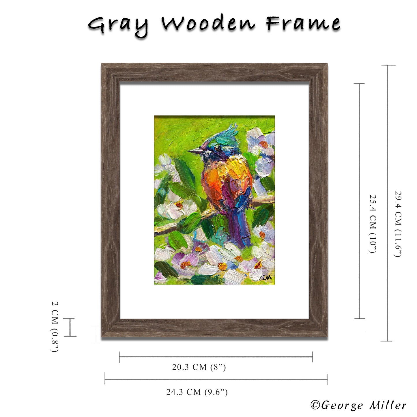 Colorful Bird Art, Original Oil Painting, Textured Bird on Branch with Flowers, Impressionistic Style, Nature Wall Decor