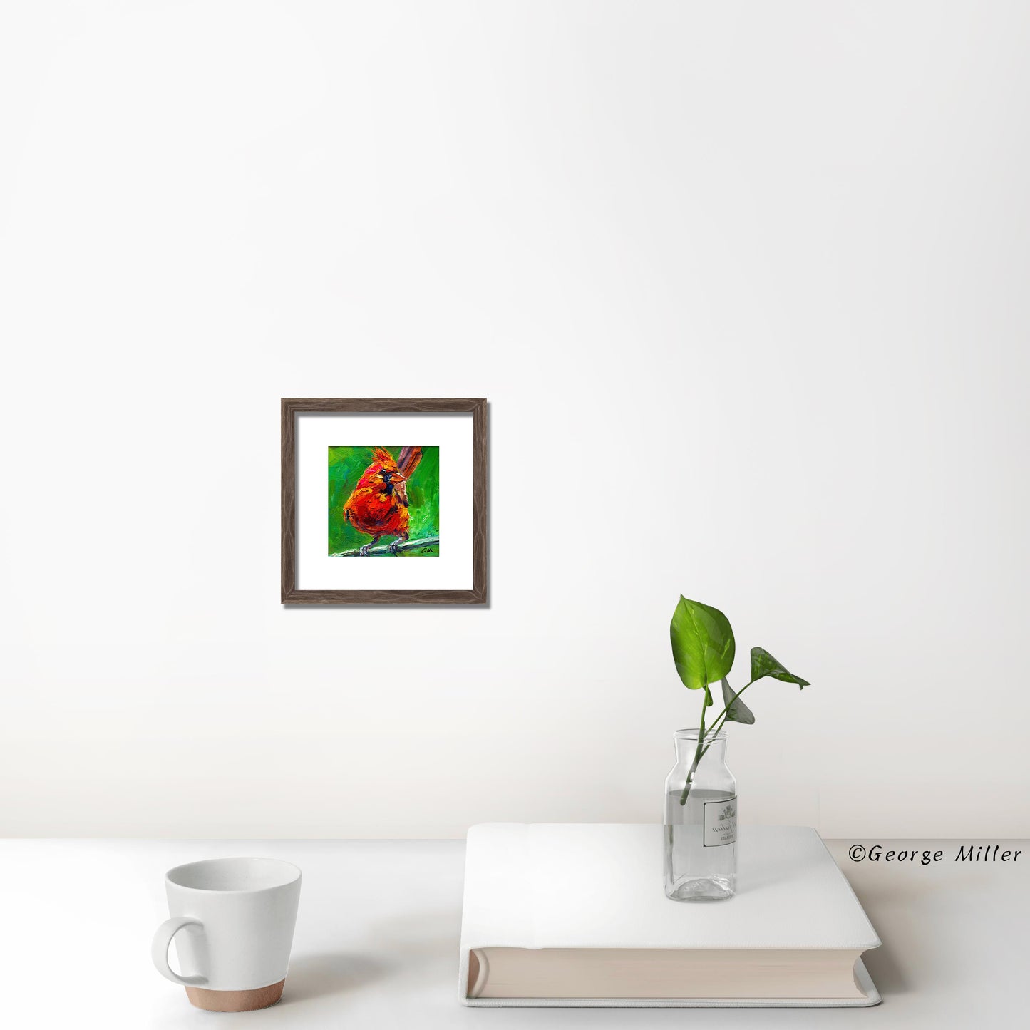 Original Cardinal Painting, Impasto Oil Painting, "Crimson Majesty" by George Miller