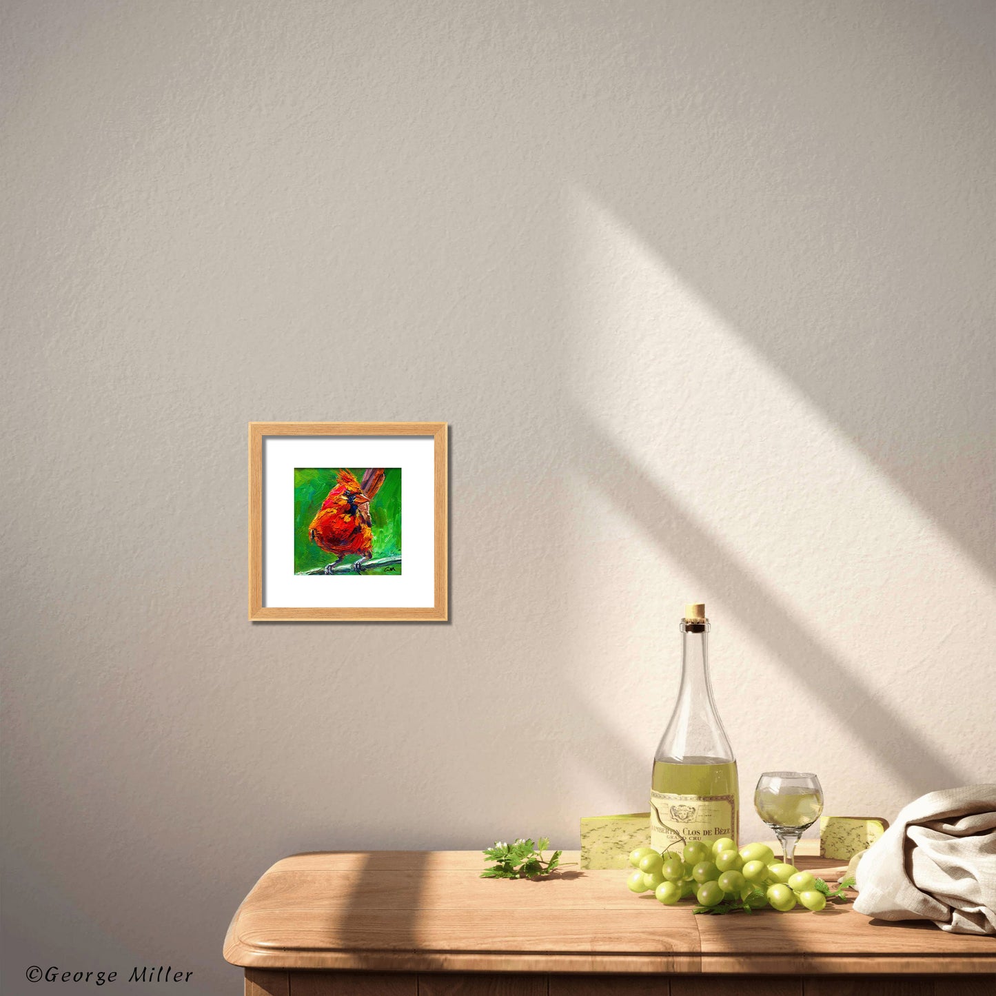 Original Cardinal Painting, Impasto Oil Painting, "Crimson Majesty" by George Miller