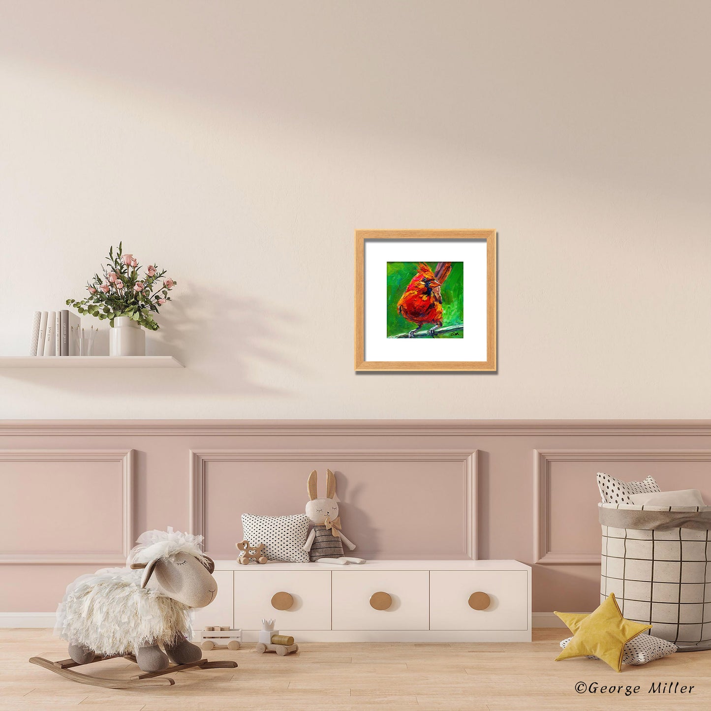 Original Cardinal Painting, Impasto Oil Painting, "Crimson Majesty" by George Miller