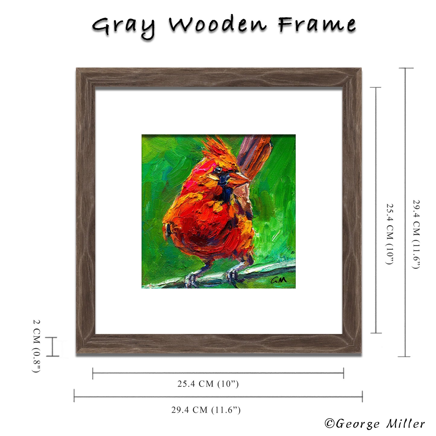 Northern Cardinal Painting, Original Oil on Canvas, Impasto Bird Art by George Miller