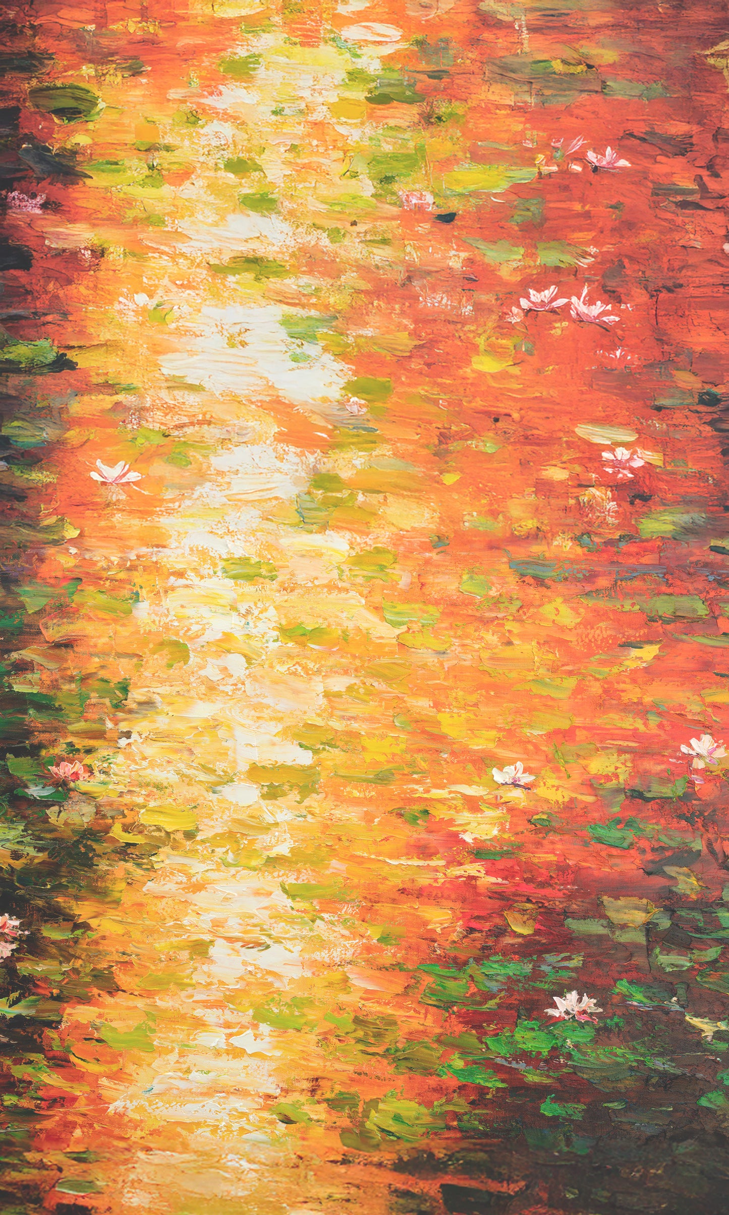 Custom oil painting Waterlily Pond 36" Wide by 60" Tall, Rolled in A Tube