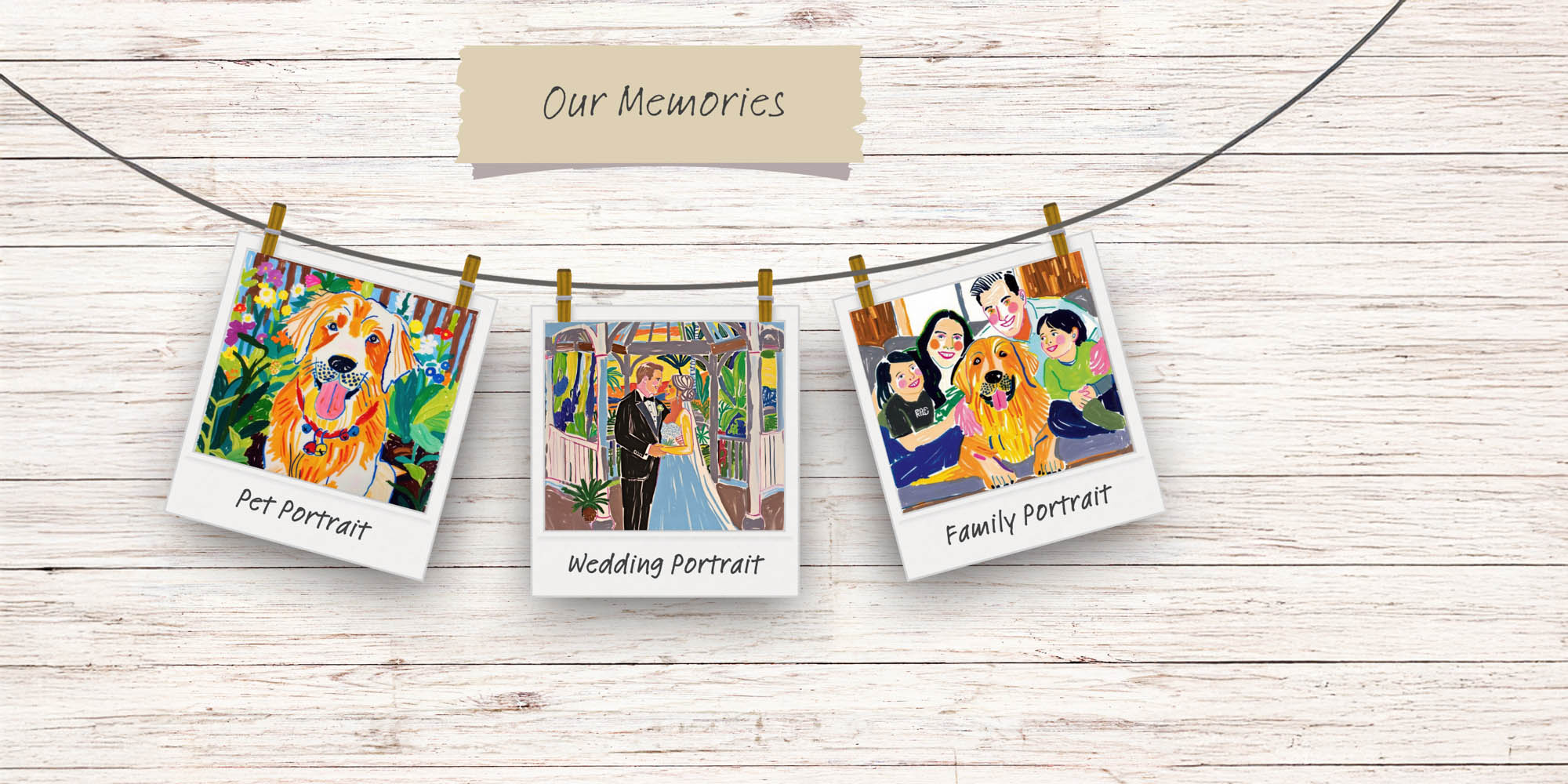 Our Memories: Cherish your beloved pets, weddings, or family's joyful moments. I will capture these precious memories in a unique digital portrait. Pet Portrait, Wedding Portrait, Family Portrait.
