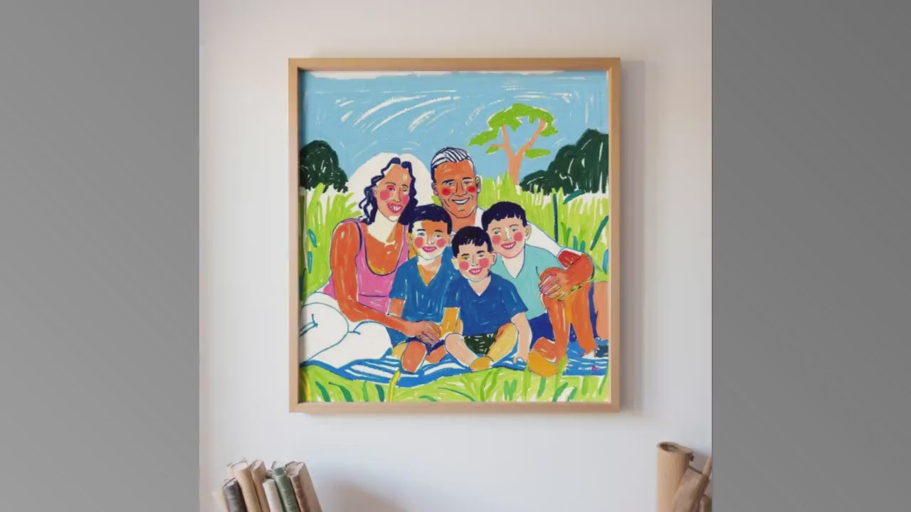 Custom Family Portrait Canvas – Illustrated Wall Art from Photo - Personalized Family Drawing – Giclee Canvas Print