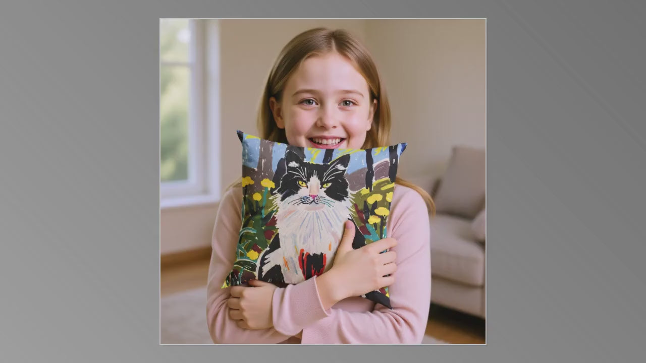 Custom Portrait Throw Pillow from Photo | Cat Memory Throw Pillow | Personalized Dog Cat Illustration Gift | 1 Subject