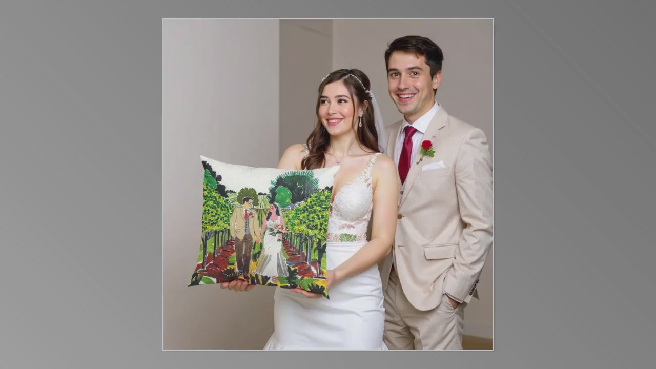Custom Wedding Portrait Pillow | Hand-Painted Couple Illustration Gift | Wedding Memory Pillow | Custom Couple Illustration Gift