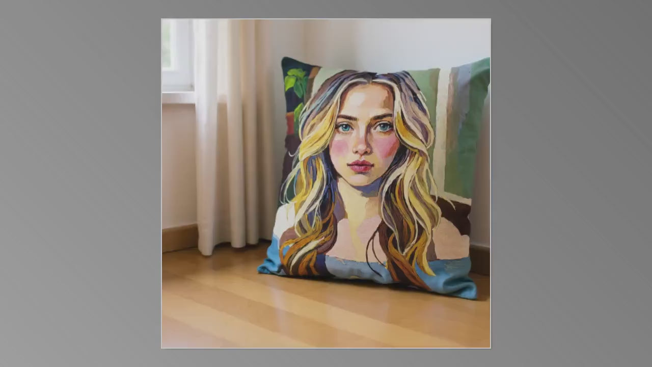 Custom Oil Style Portrait Pillow from Photo - Hand Painted Look - One Person or Pet - Cozy Art Cushion Gift