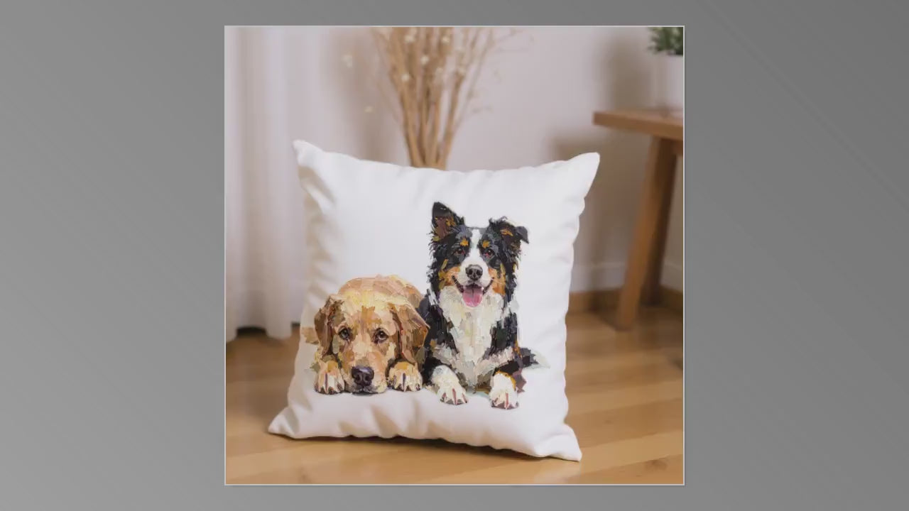 Custom Pet Portrait Pillow - Oil Painted Style from Photo - One Pet Only - Cozy Animal Throw Cushion