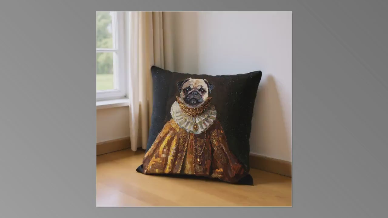 Custom Pet Portrait Throw Pillow - Fantasy Oil Painting Style - Knight, Superhero, Noble Pet Art - Thick Brushstrokes - Gift for Pet Lovers