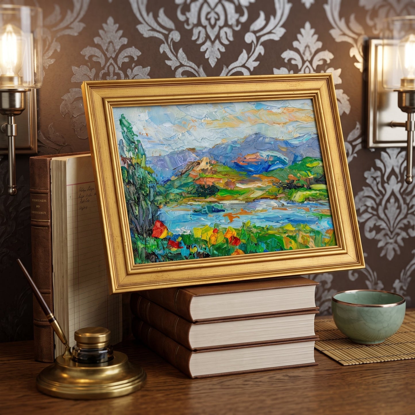 Vintage study — Impressionist landscape painting adds vibrant color and artistic depth to classic decor