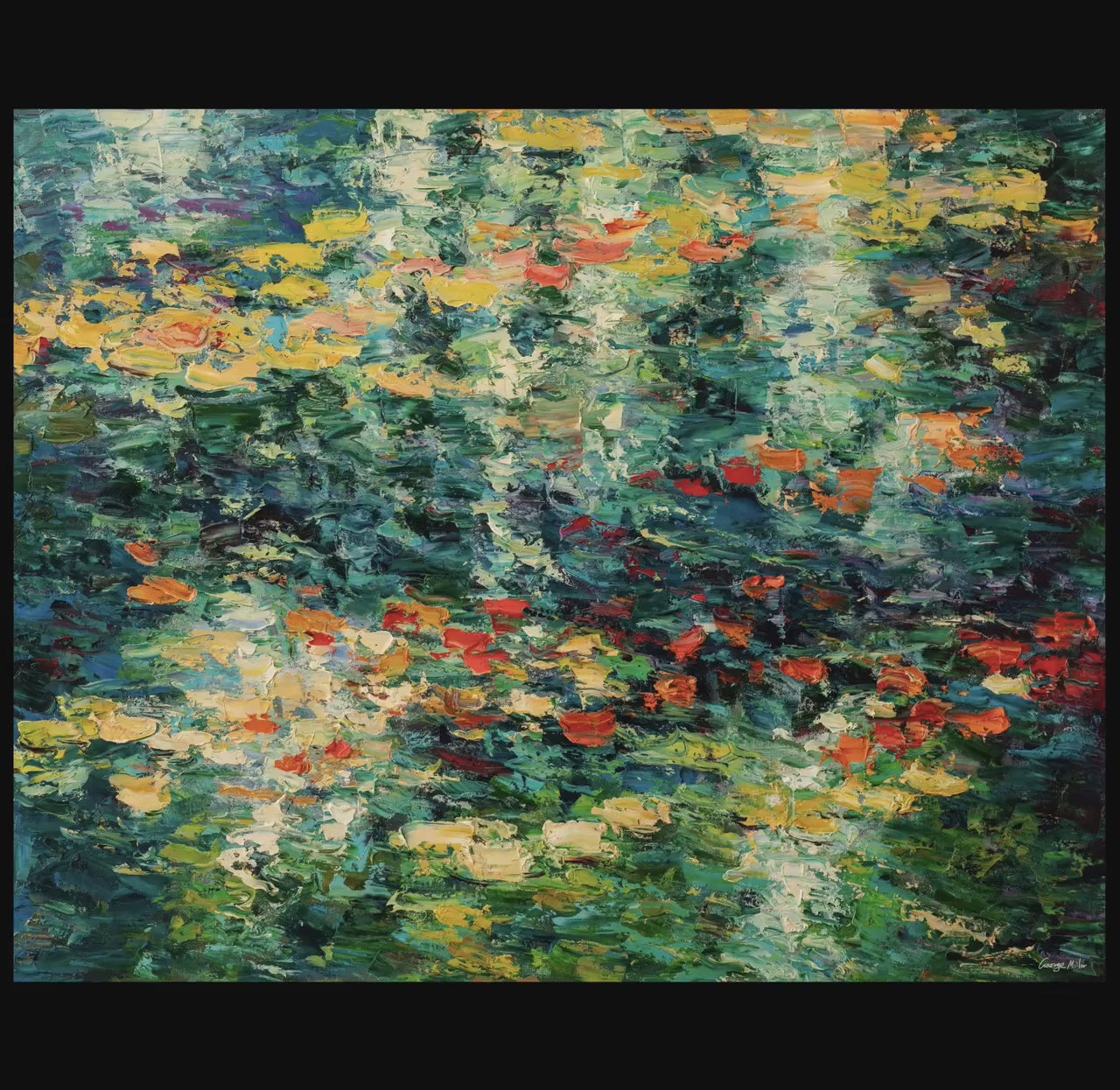 Original Oil Painting Pond With Waterlilies, Canvas Art, Landscape Painting, Palette Knife Oil Painting, Contemporary, Impasto Painting