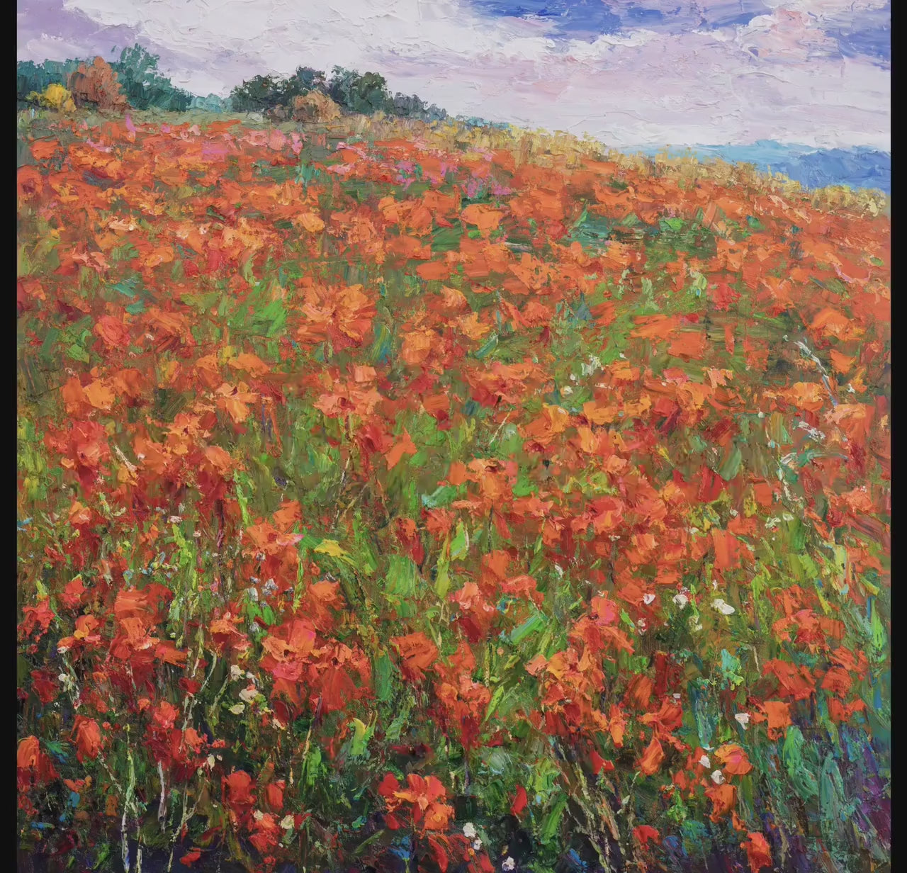 Oil Painting Landscape, Canvas Painting, Large Oil Painting, Original Abstract Painting, Abstract Painting, Flower Field at Dawn