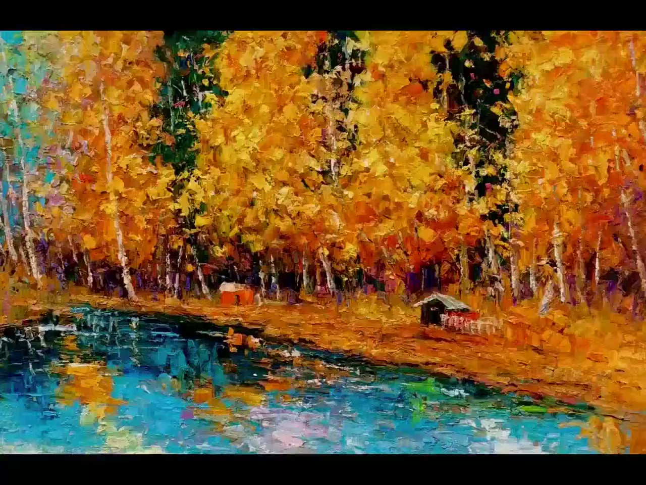 Landscape Oil Painting Autumn Forest By The River, Canvas Wall Art, Oil Painting, Landscape, Oversized Paintings On Canvas, Rustic Painting