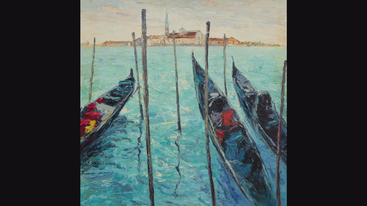 Italian Venice Oil Painting, Gondola, Palette Knife Painting, Original Painting, Landscape Painting, Large Art, Modern Art, Abstract Art