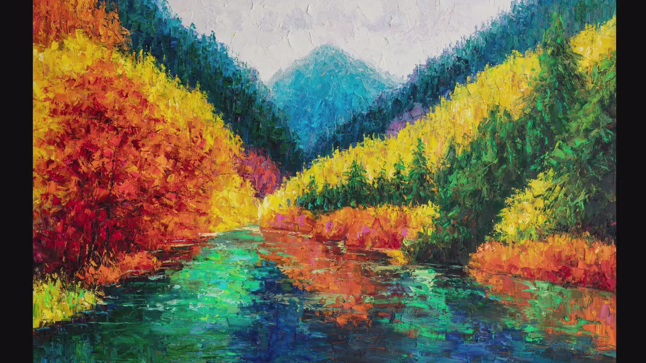 Oil Painting Autumn, Landscape Painting, Large Art, Abstract Art, Wall Art, Canvas Art, Palette Knife Painting, Large Canvas Wall Art