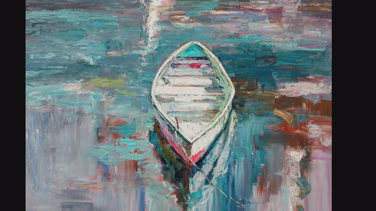 Oil Painting Seascape Fishing Boats, Coffee Wall Art, Contemporary Painting, Large Landscape Painting, Abstract Painting, Kitchen Art, Large