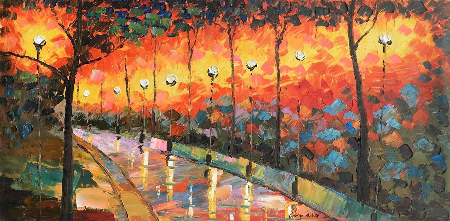 Transform your space with breathtaking Landscape Painting - Autumn Night, An Original Oil Painting by George Miller