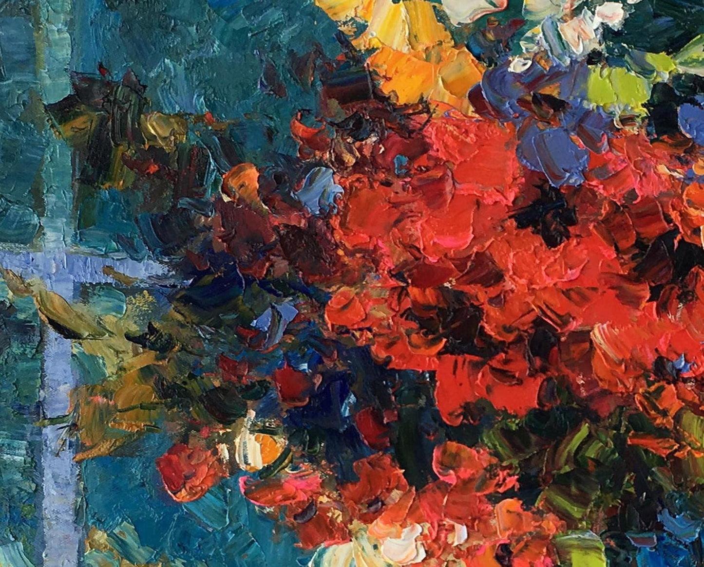 Vibrant Flower Art Oil Painting - Abstract Canvas Wall Art - Textured - Ready to Hang, Palette Knife, Canvas Wall Art, Original Art