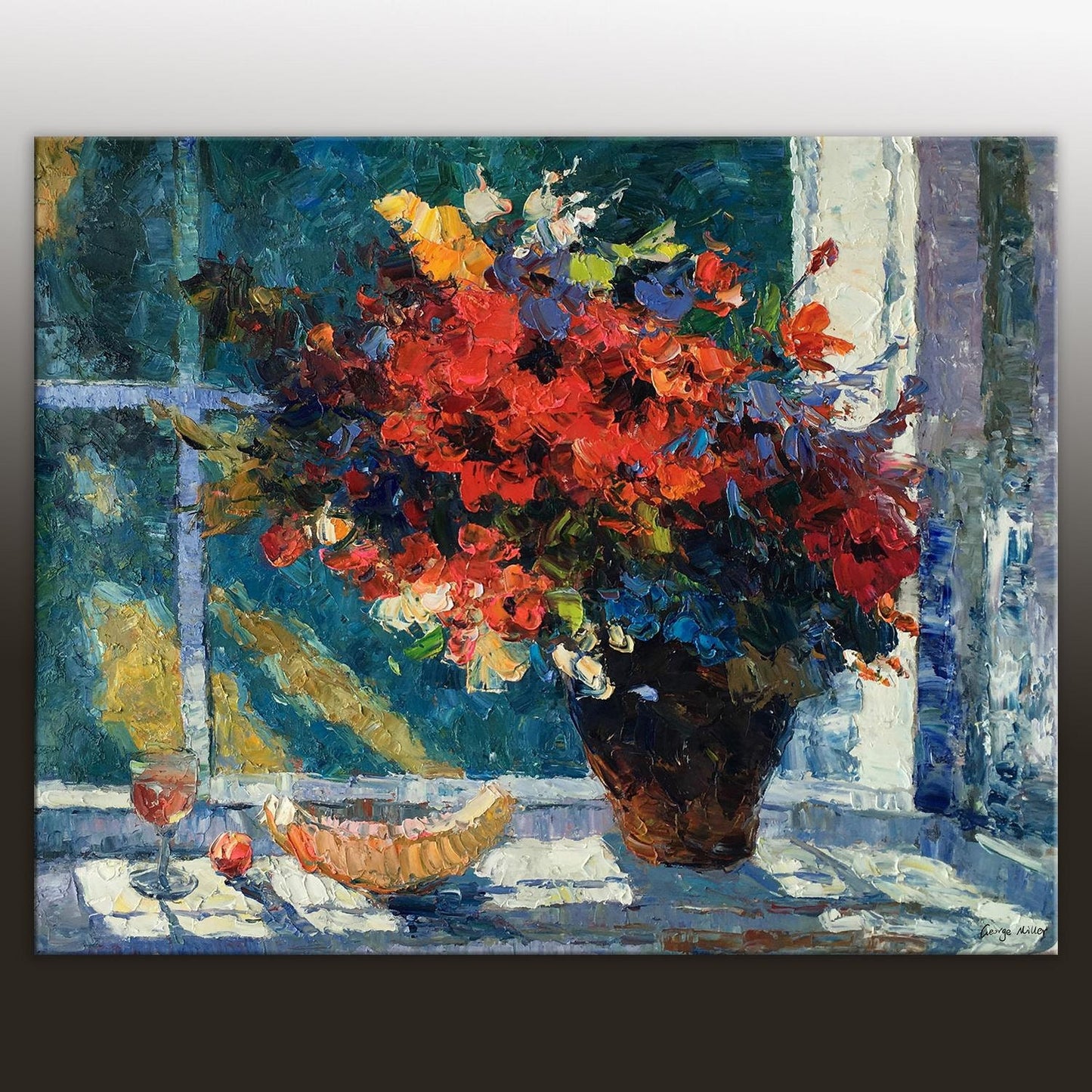Vibrant Flower Art Oil Painting - Abstract Canvas Wall Art - Textured - Ready to Hang, Palette Knife, Canvas Wall Art, Original Art