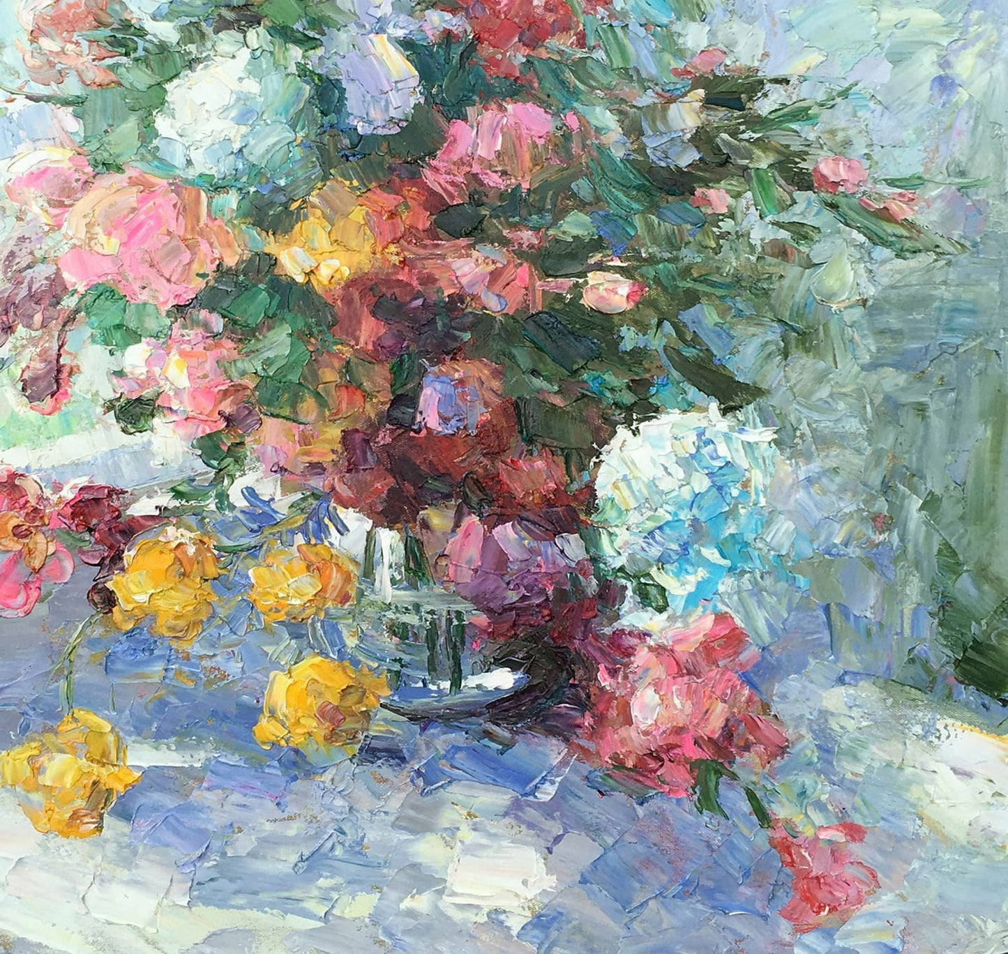 Vibrant Flower Painting - Abstract Oil Art - Family Wall Decor - Large Original Artwork - Ready to Ship - Textured Brushstrokes