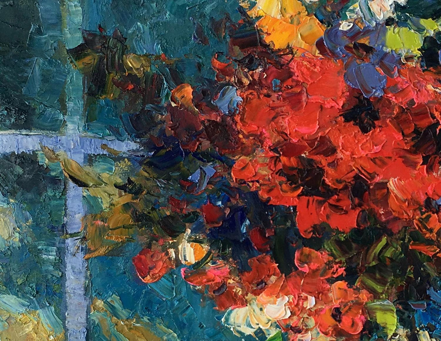 Vibrant Flower Art Oil Painting - Abstract Canvas Wall Art - Textured - Ready to Hang, Palette Knife, Canvas Wall Art, Original Art