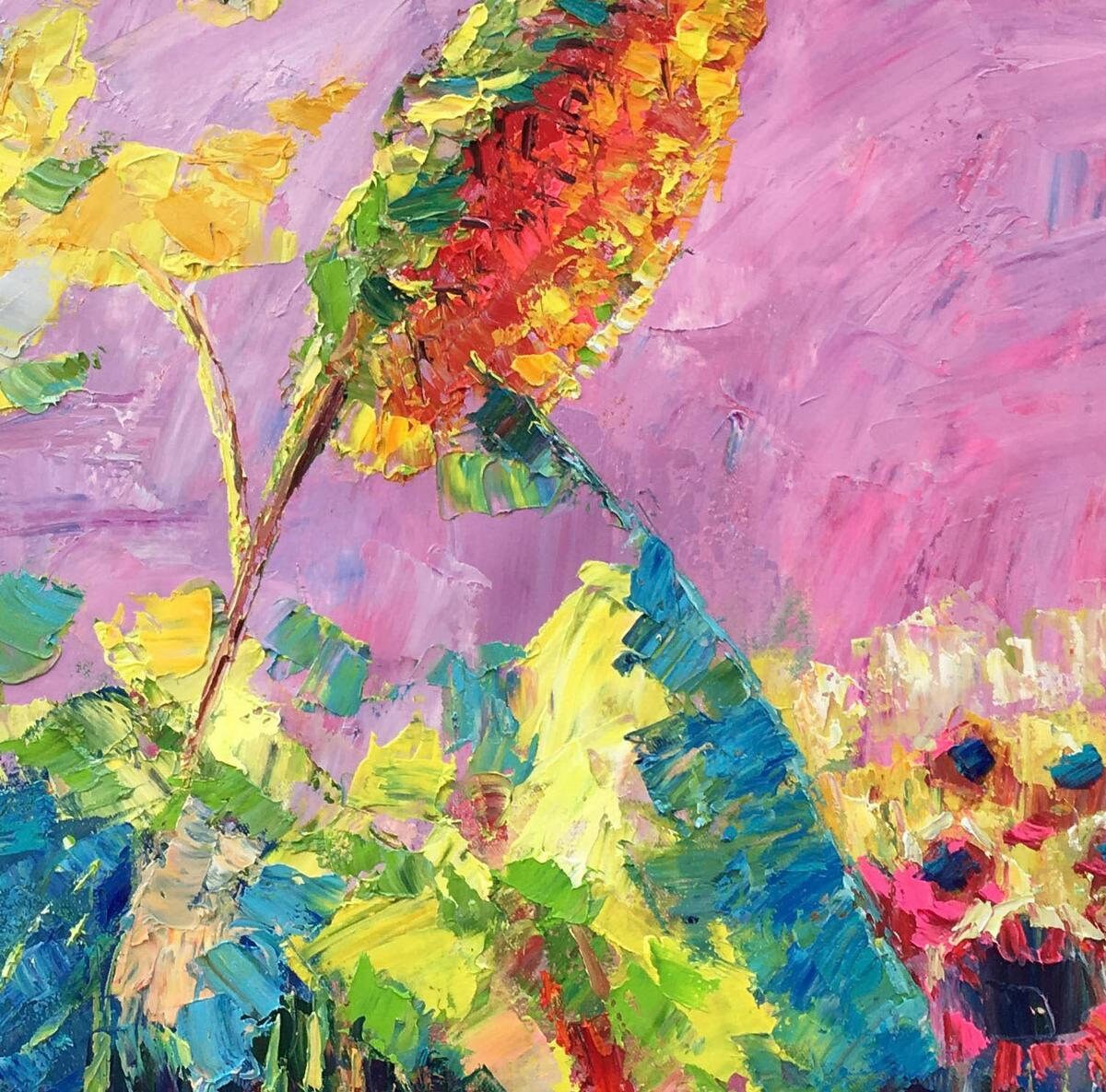 Sunflowers Oil Painting, Floral Painting, Oil Painting Square, Large Art, Original Art, Abstract Floral Painting, Palette Knife Painting