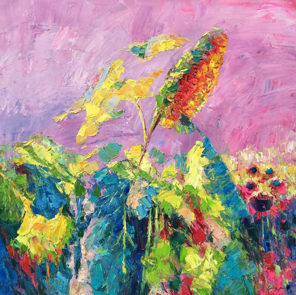 Sunflowers Oil Painting, Floral Painting, Oil Painting Square, Large Art, Original Art, Abstract Floral Painting, Palette Knife Painting