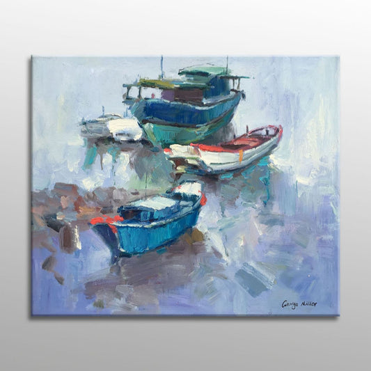 Modern Art Abstract Oil Painting  Seascape Sailing Boat 20x24" Original Artwork Impasto Heavy Texture Painting Ready to Hang Vivid Color