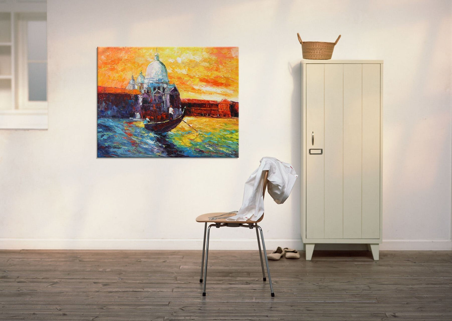 Venice At Dawn Grand Canal Gondola | Original Art Oil Painting for Contemporary Room Decor