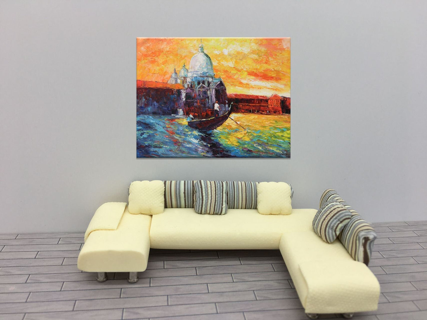 Venice At Dawn Grand Canal Gondola | Original Art Oil Painting for Contemporary Room Decor