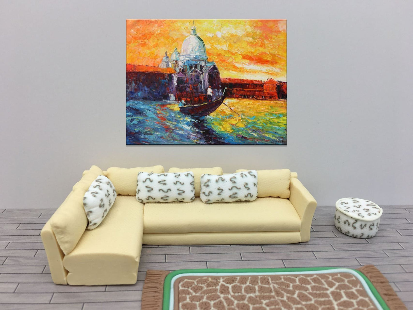 Venice At Dawn Grand Canal Gondola | Original Art Oil Painting for Contemporary Room Decor