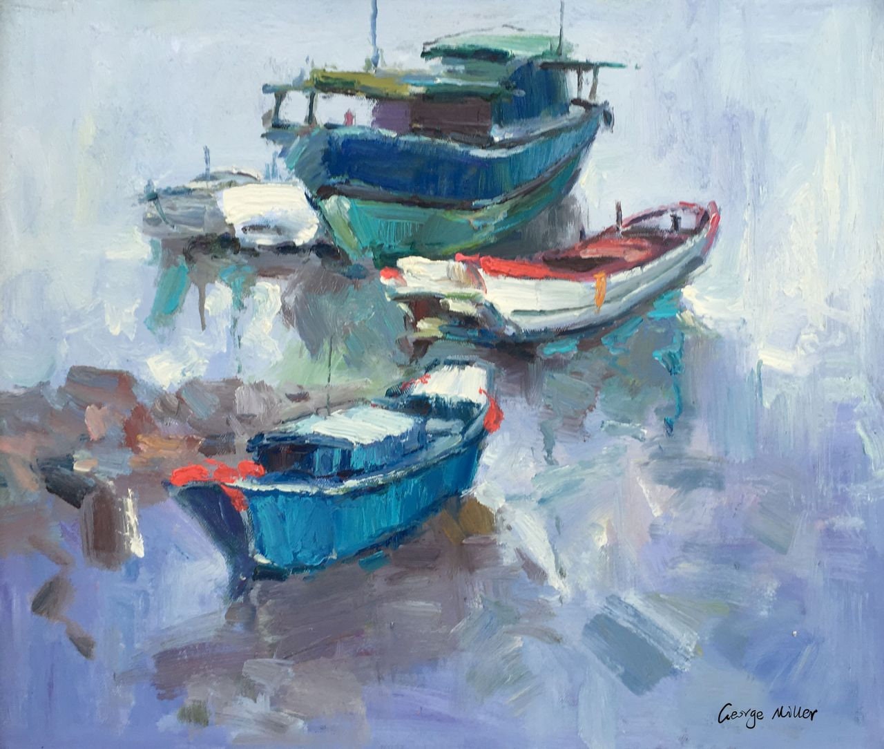 Modern Art Abstract Oil Painting Seascape Sailing Boat 20x24" Original Artwork Impasto Heavy Texture Painting Ready to Hang Vivid Color