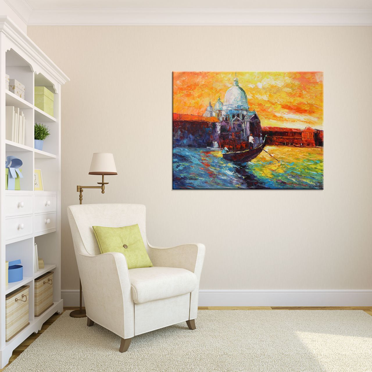 Venice At Dawn Grand Canal Gondola | Original Art Oil Painting for Contemporary Room Decor