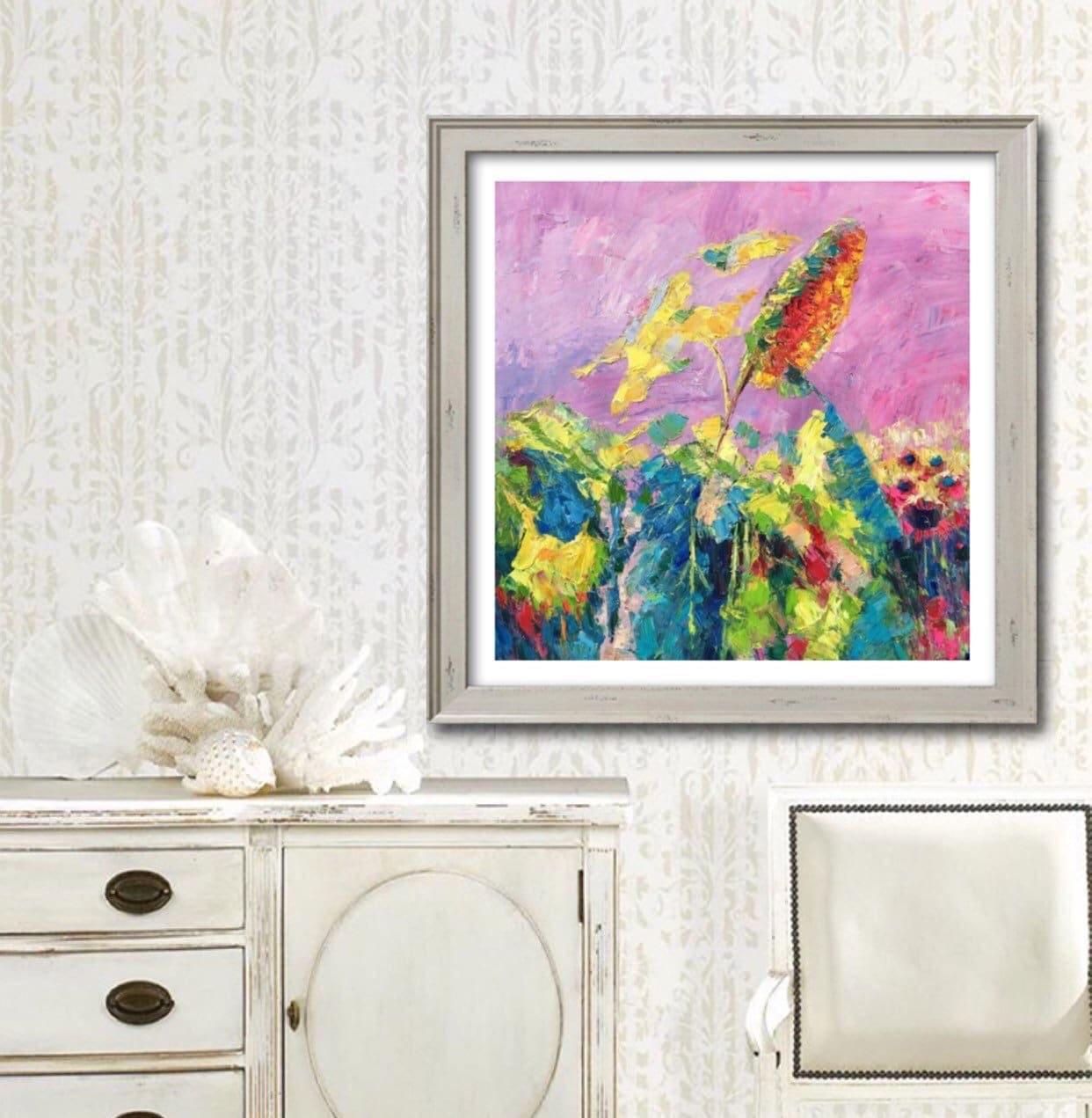 Sunflowers Oil Painting, Floral Painting, Oil Painting Square, Large Art, Original Art, Abstract Floral Painting, Palette Knife Painting