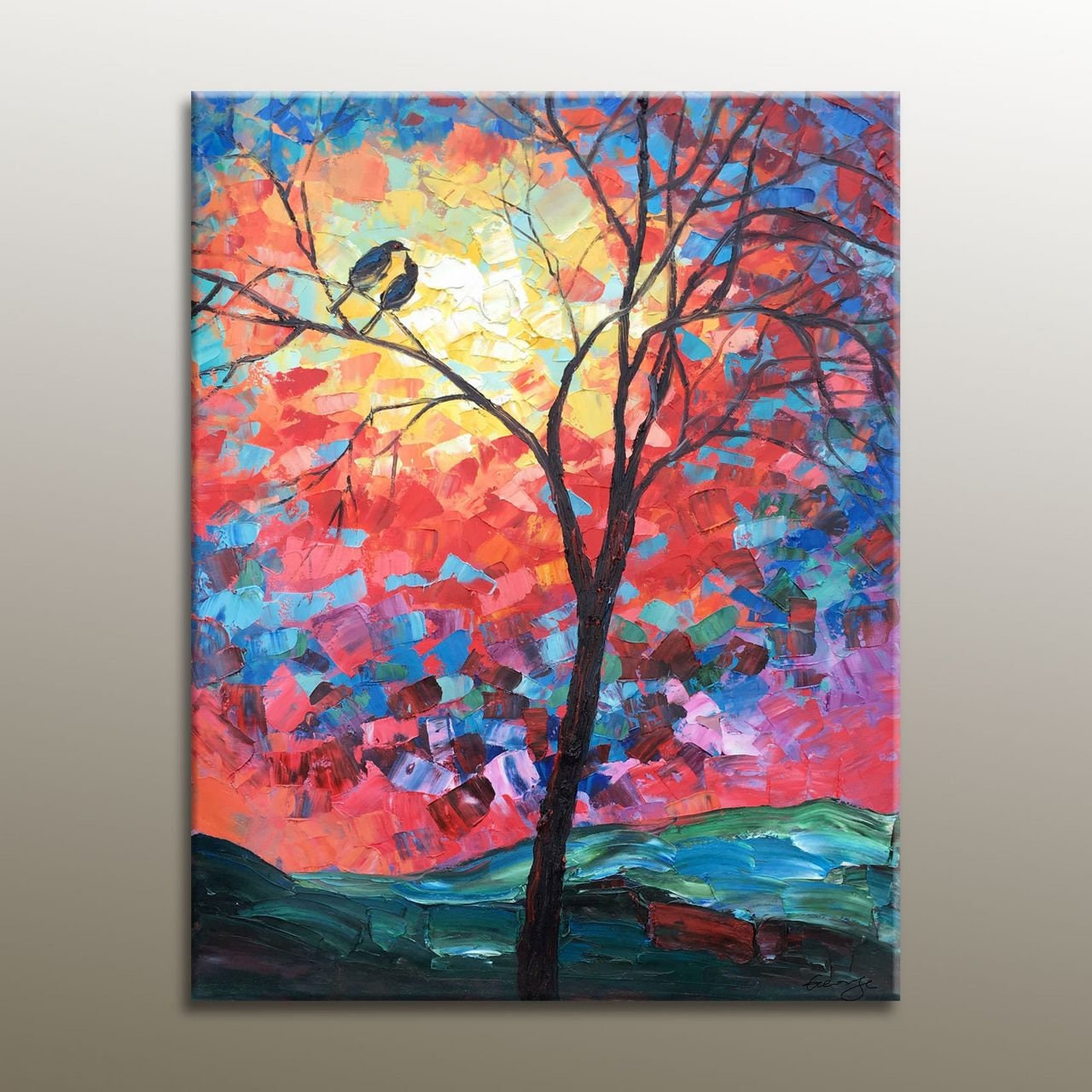 Oil Painting, Tree Art, Abstract Canvas Art, Painting Abstract, Living Room Decor, Original Painting, Large Wall Art Painting, Birds Art