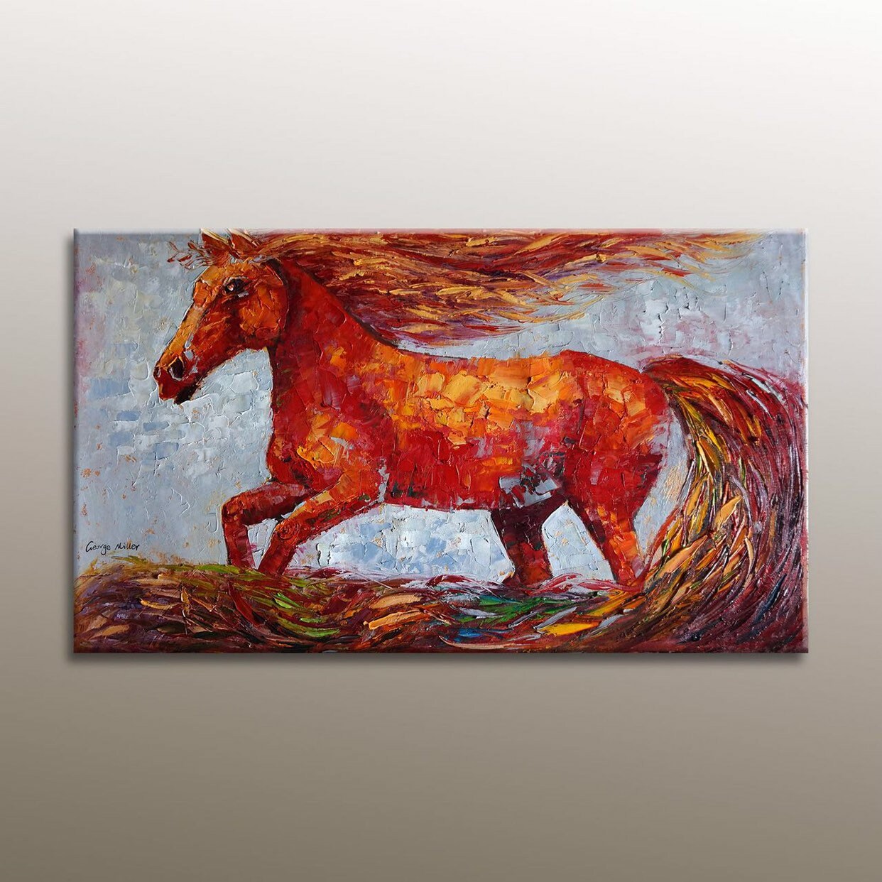 Horse Oil Painting, Palette Knife Oil Painting, Large Horse Art, Coffee Wall Art, Abstract Oil Painting, Living Room Wall Art, Horses Art