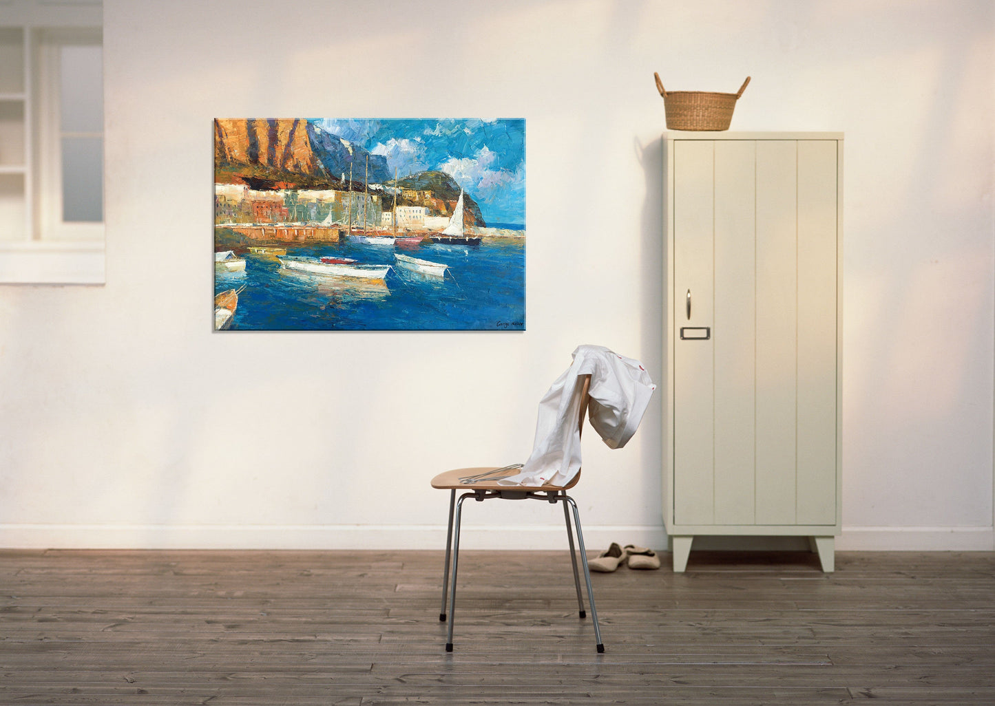 Oil Painting Seascape Habor Boats, Modern Art, Living Room Wall Decor, Abstract Canvas Art, Oil Painting Original, Seascape Painting
