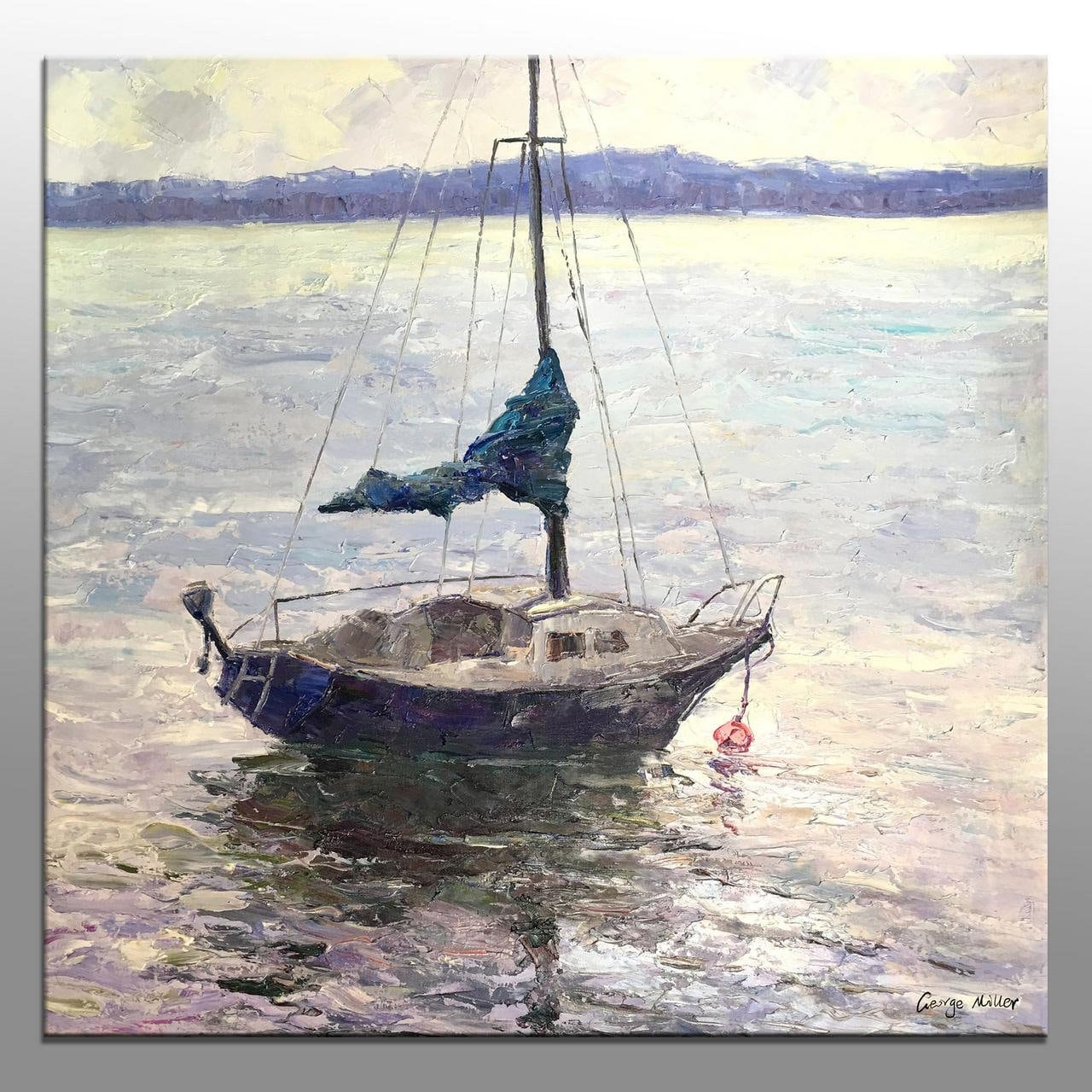 Oil Painting Seascape, Seascape Painting, Large Canvas Painting, Coffee Wall Art, Oil Painting Abstract, Contemporary Painting, Fishing Boat
