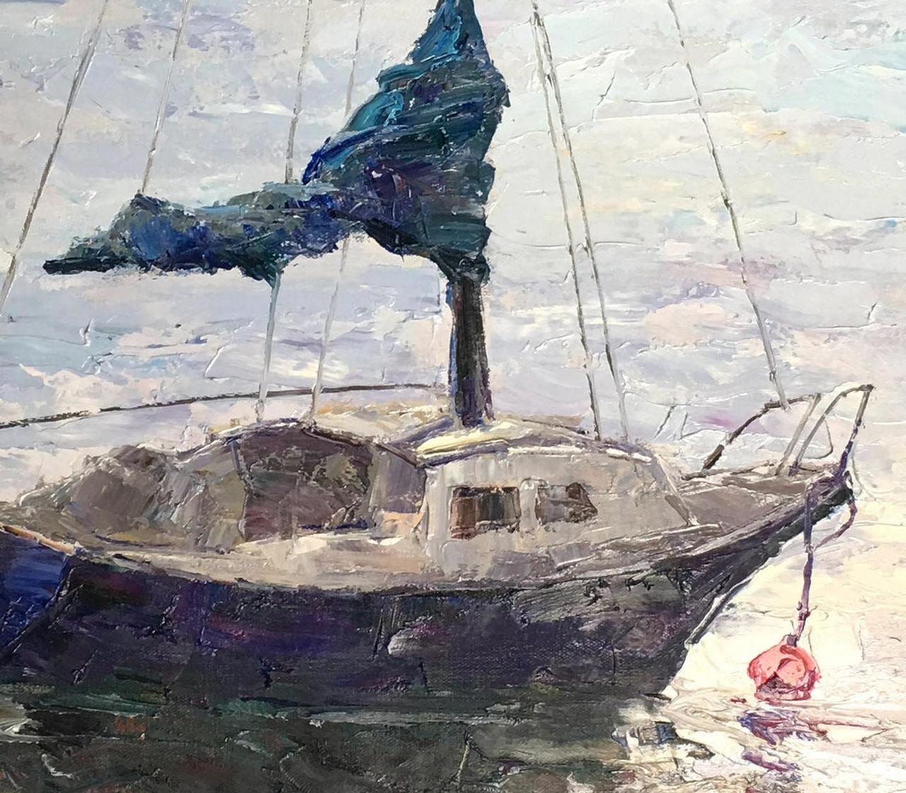 Oil Painting Seascape, Seascape Painting, Large Canvas Painting, Coffee Wall Art, Oil Painting Abstract, Contemporary Painting, Fishing Boat