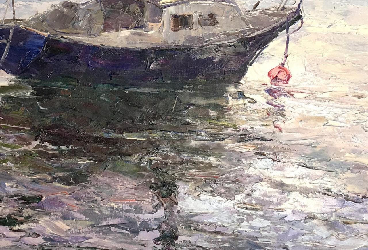Oil Painting Seascape, Seascape Painting, Large Canvas Painting, Coffee Wall Art, Oil Painting Abstract, Contemporary Painting, Fishing Boat