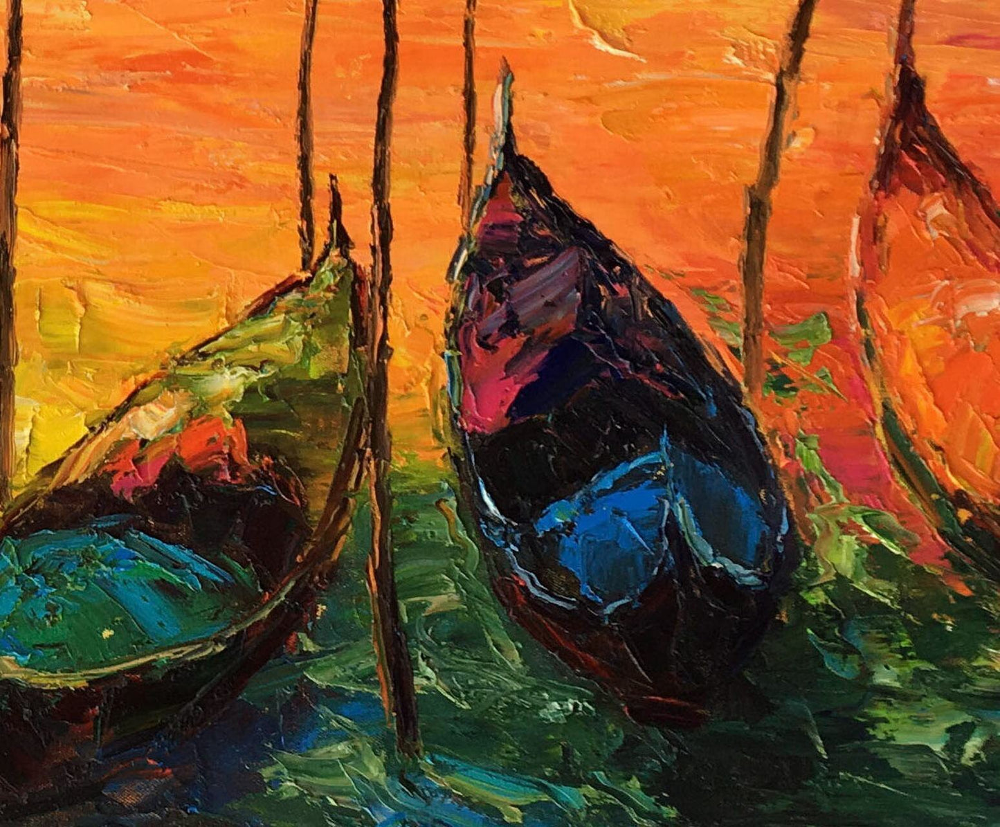 Original Art Italian Venice Grand Canal Gondola Sunset | Large Wall Art - 36x36 Ready to Hang
