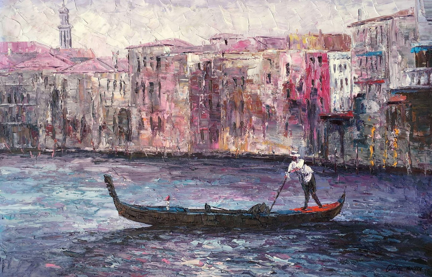 Italian Venice Oil Painting, Gondola, Palette Knife Painting, Living Room Art, Modern Art, Abstract Painting, Large Wall Art Painting, Huge