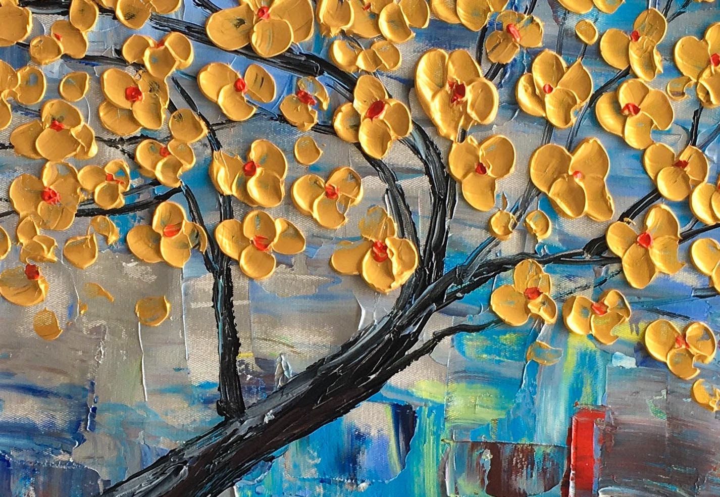 Abstract Flower Painting Modern Painting Original Art Wall Art Contemporary Wall Art Large Canvas Art Tree Painting Art Ready to Hang Framed