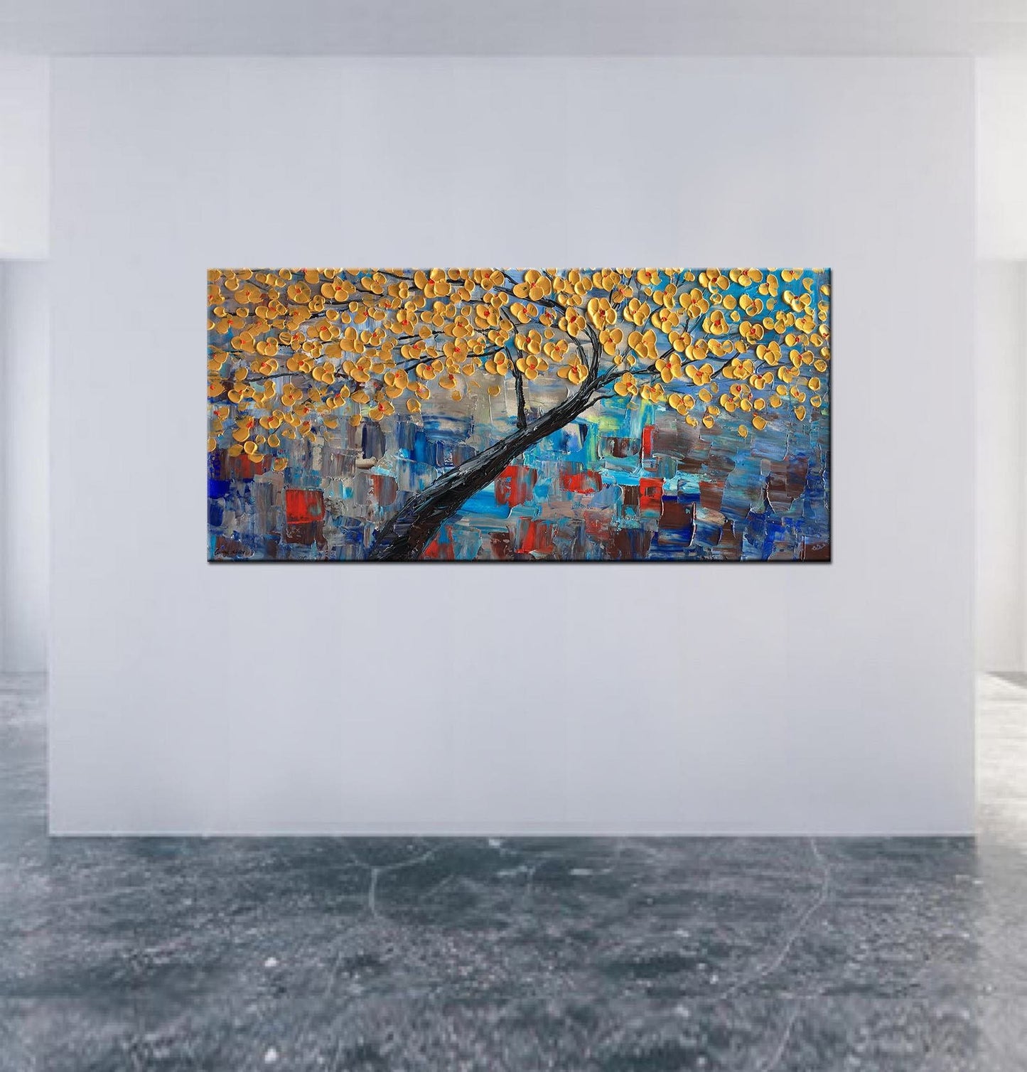 Abstract Flower Painting Modern Painting Original Art Wall Art Contemporary Wall Art Large Canvas Art Tree Painting Art Ready to Hang Framed